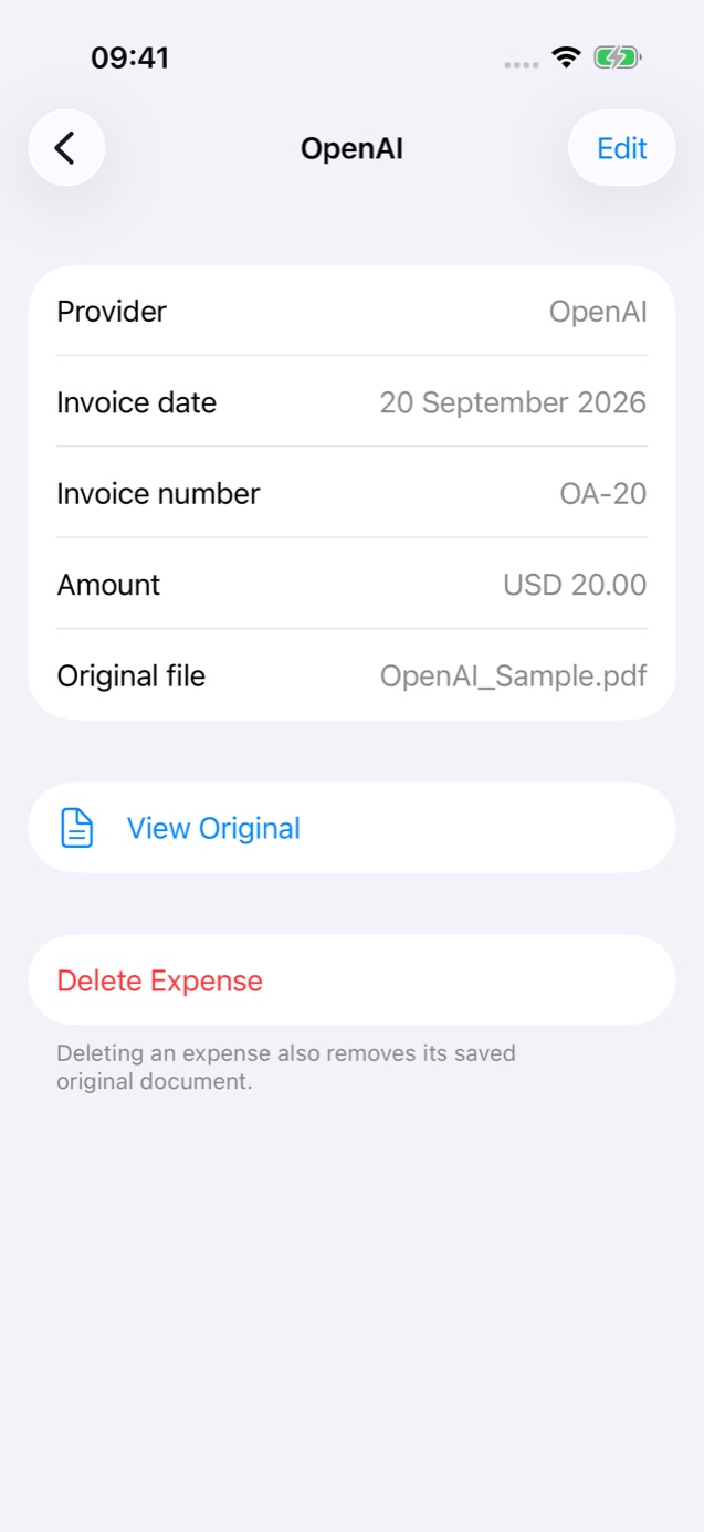 BillTuck invoice details with provider, date, invoice number, amount and a View Original button.