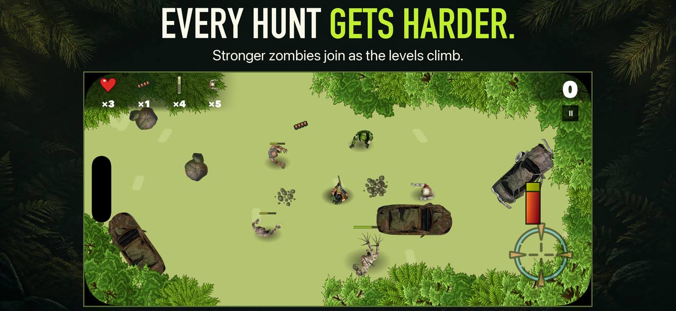 Stronger zombie types with remaining-health bars in Watch Your Back