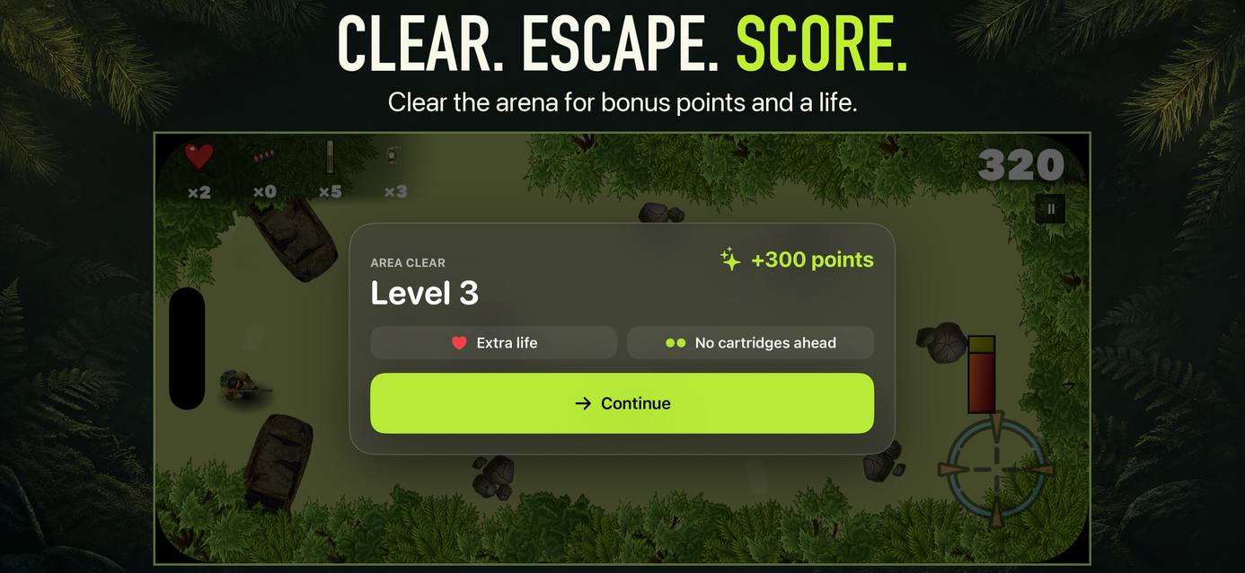 Perfect exit reward showing level three, 300 bonus points and an extra life